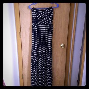 Navy and White Striped Maxi Dress with Pockets